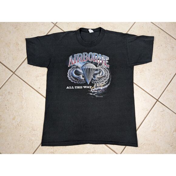 Vtg 1980's US Airborne All The Way Paratrooper Shirt Sz XL Single Stitch Thin - Picture 1 of 6